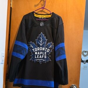 adidas Toronto Maple Leafs Black and Blue Hockey Jersey